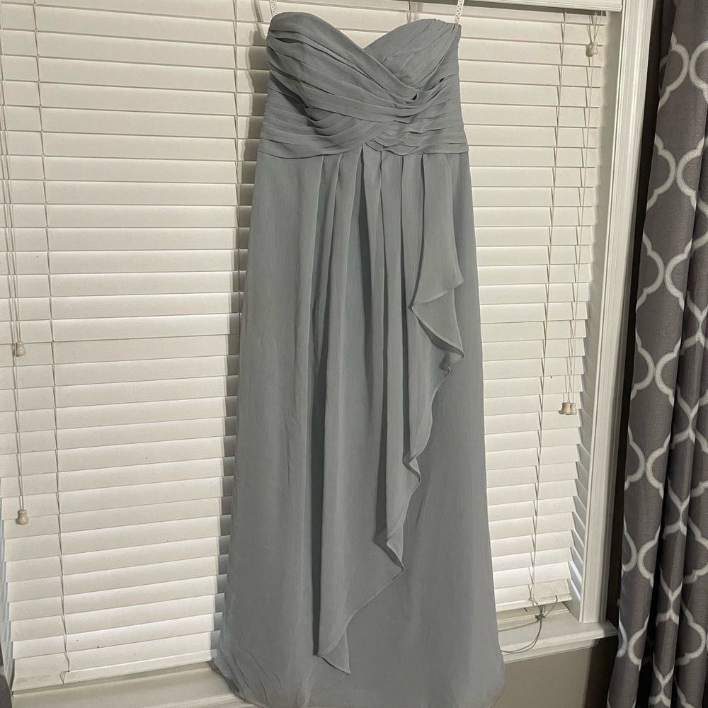David’s Bridal: STRAPLESS CHIFFON DRESS, W10840 color Mystic size 10